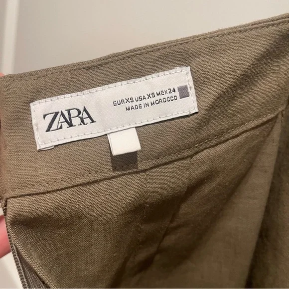 Zara Olive Green Linen Dress Strappy - Picture 10 of 10